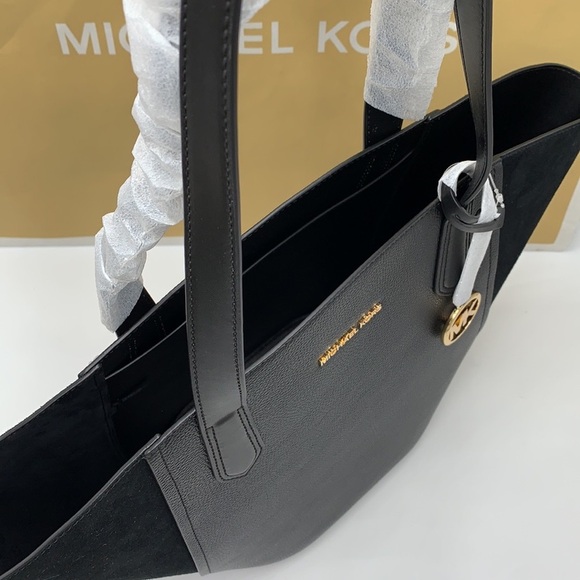 MICHAEL KORS PORTIA LARGE TOTE BLACK COLOR Pebbled leather/ suede - Picture 7 of 14